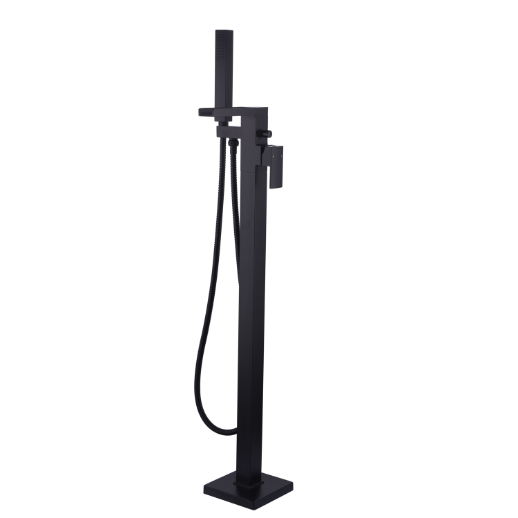 Black basin tap and freestanding bath filler tap pack - Quadra