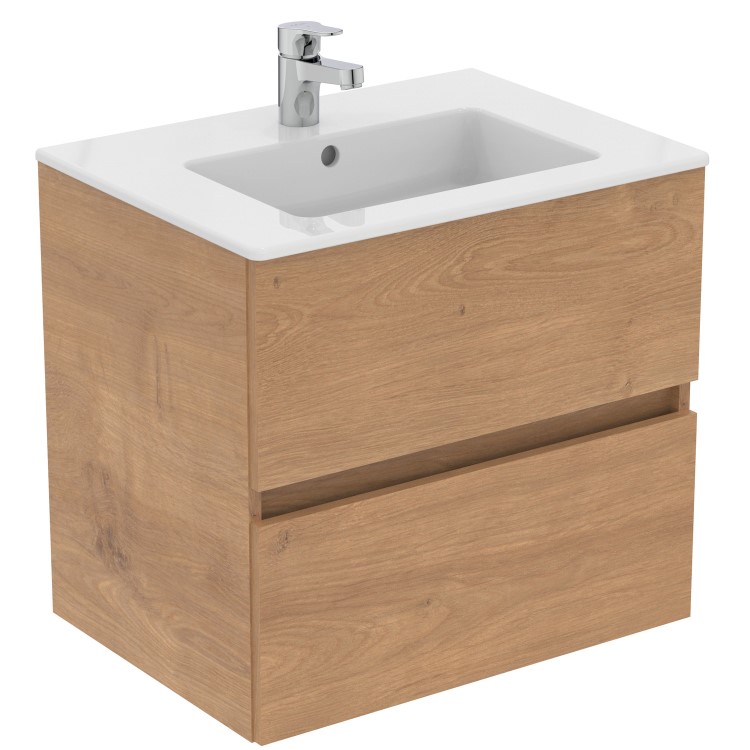 Ideal Standard Eurovit+ 600mm Oak Wall Hung Vanity Unit with Basin