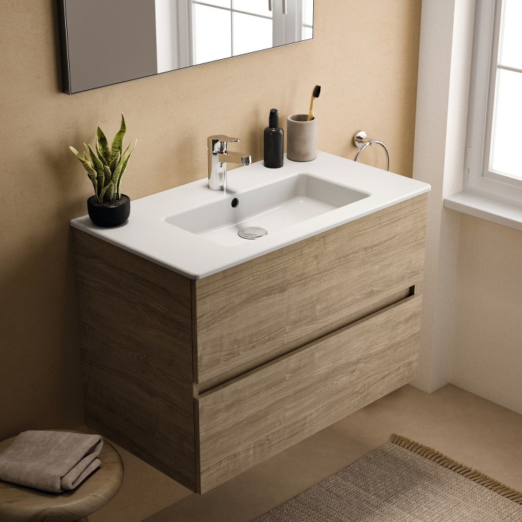 Ideal Standard Oak Eurovit+ 800mm Wall Hung Vanity Unit with Basin