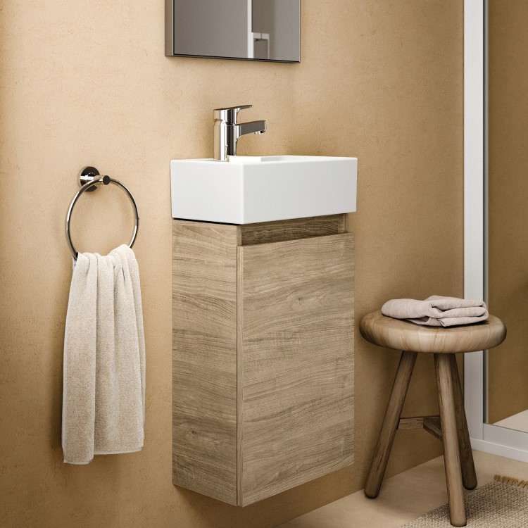 Ideal Standard Eurovit+ 350mm Oak Left-Hand Wall Hung Vanity Unit with Basin