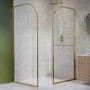 1600x800mm Brushed Brass Arched Walk In Shower Enclosure with Towel Rail - Raya