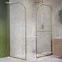 1600x800mm Brushed Brass Curved Glass Wet Room Shower Screen Enclosure with Towel Rail- Raya