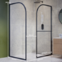 1600x800mm Black Arched Walk In Shower Enclosure with Towel Rail - Raya