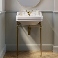 Traditional 1 Tap Hole Basin with Brass Wash Stand 570mm - Ripley Traditional 1 Tap Hole Basin with Brass Wash Stand 570mm - Ripley