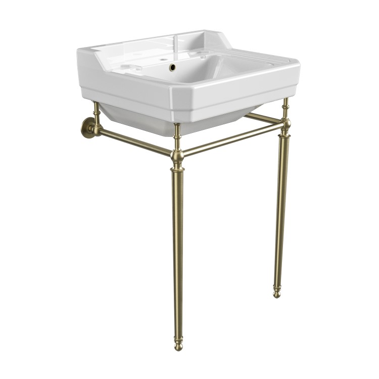 Traditional 1 Tap Hole Basin with Brass Wash Stand 570mm - Ripley