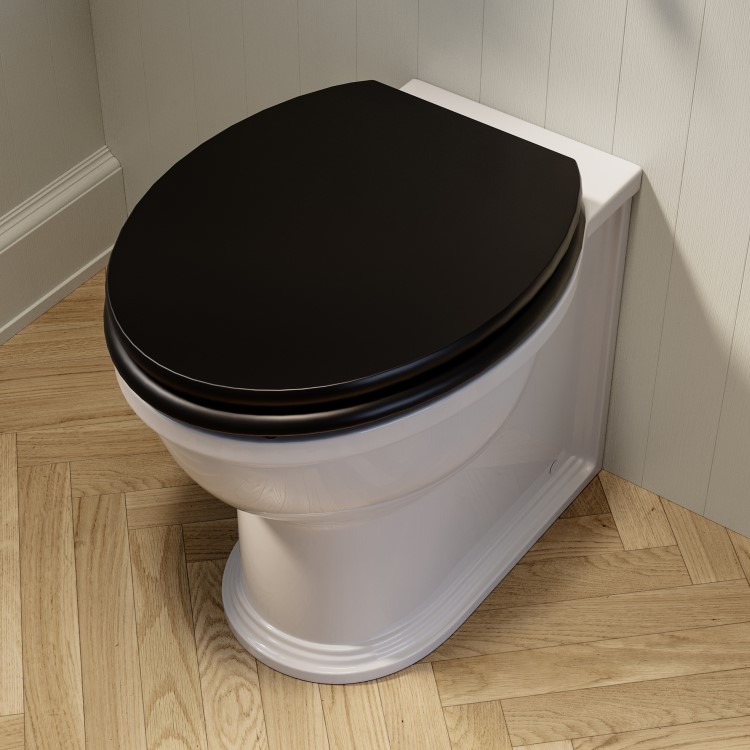 Back to Wall Rimless Toilet and Black Wooden Soft Close Seat – Ripley