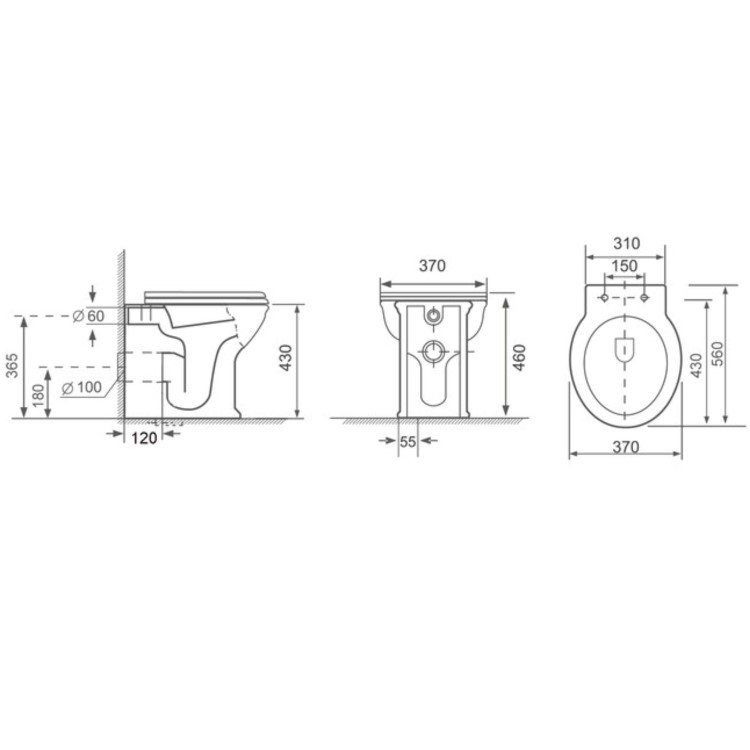 Back to Wall Rimless Toilet and Soft Close Seat with Brushed Brass Hinges - Ripley