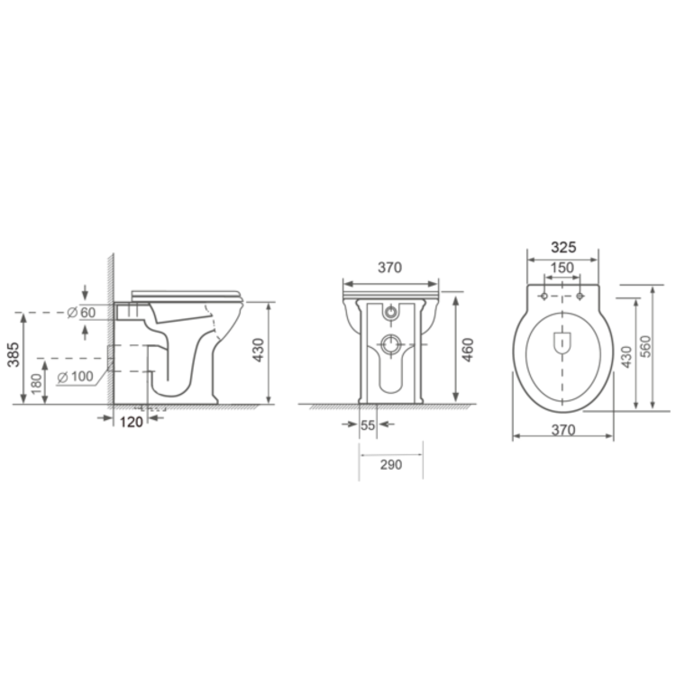 Back to Wall Rimless Toilet and Wooden Soft Close Seat with Chrome Hinges - Ripley