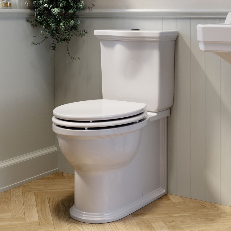 Close Coupled Rimless Toilet with Soft Close Seat and Matt Black Fittings - Ripley