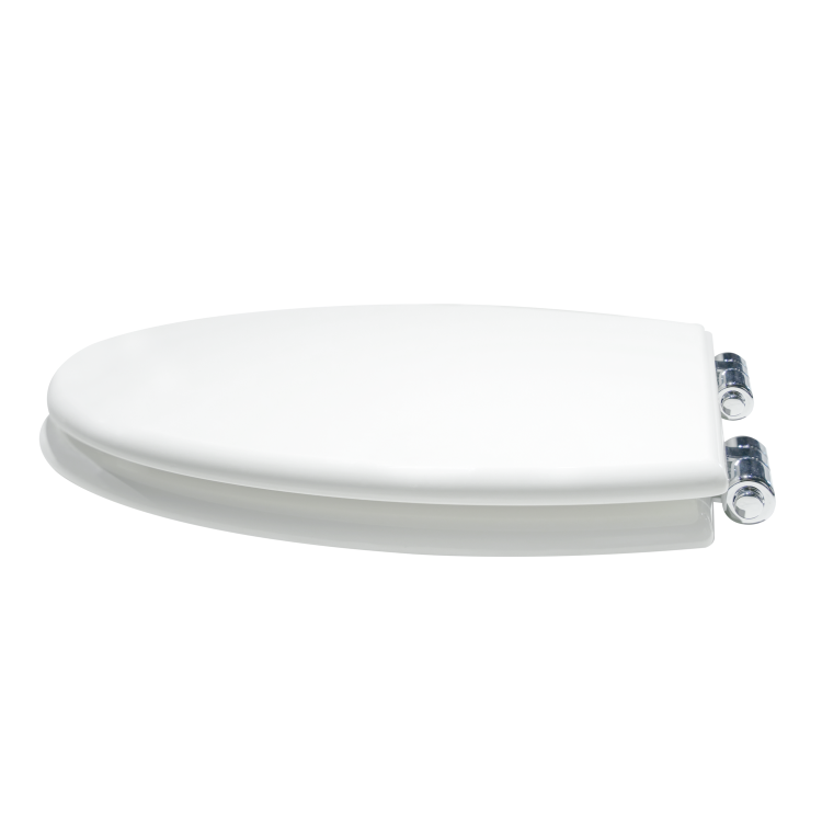 White Round Wooden Soft Close Toilet Seat with Quick Release and Chrome Hinges - Park Royal