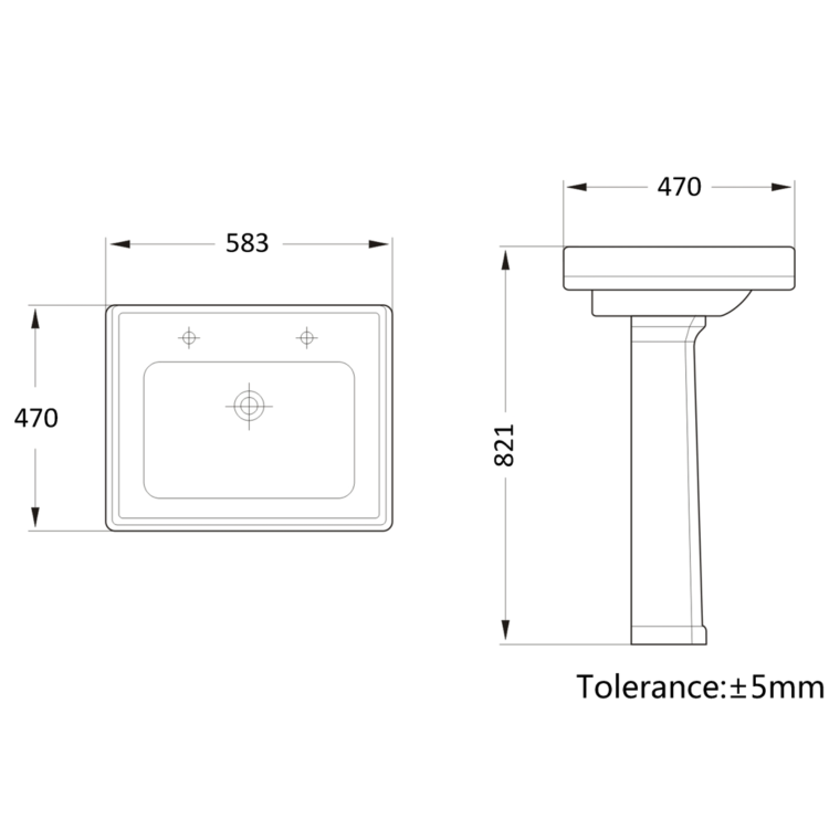 Traditional Full Pedestal 2 Tap Hole Basin 583mm - Park Royal