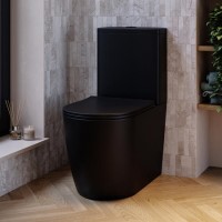 Matt Black Close Coupled Rimless Toilet with Soft Close Seat - Roma