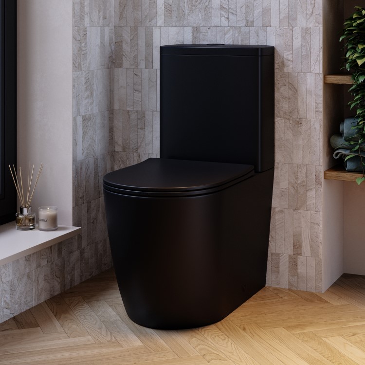 Matt Black Close Coupled Rimless Toilet with Soft Close Seat - Roma