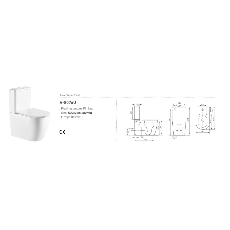 Close Coupled Rimless Toilet with Soft Close Seat - Roma