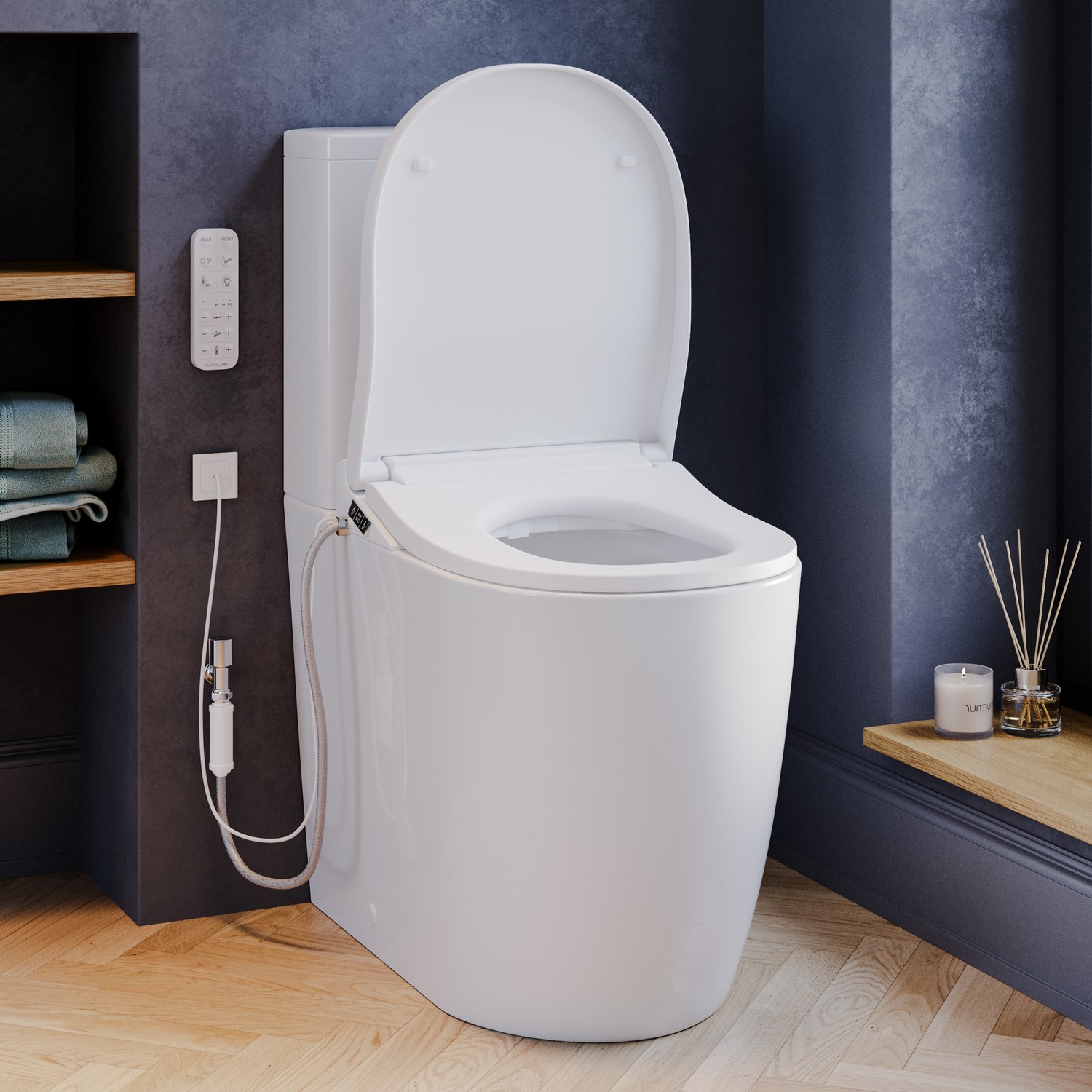 Comfort Height Close Coupled Smart Bidet Japanese Toilet Heated Seat Purificare