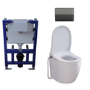 Wall Hung Smart Bidet Japanese Toilet with Heated Seat, Black Pneumatic Flush Plate, 820mm Frame & Cistern - Purificare