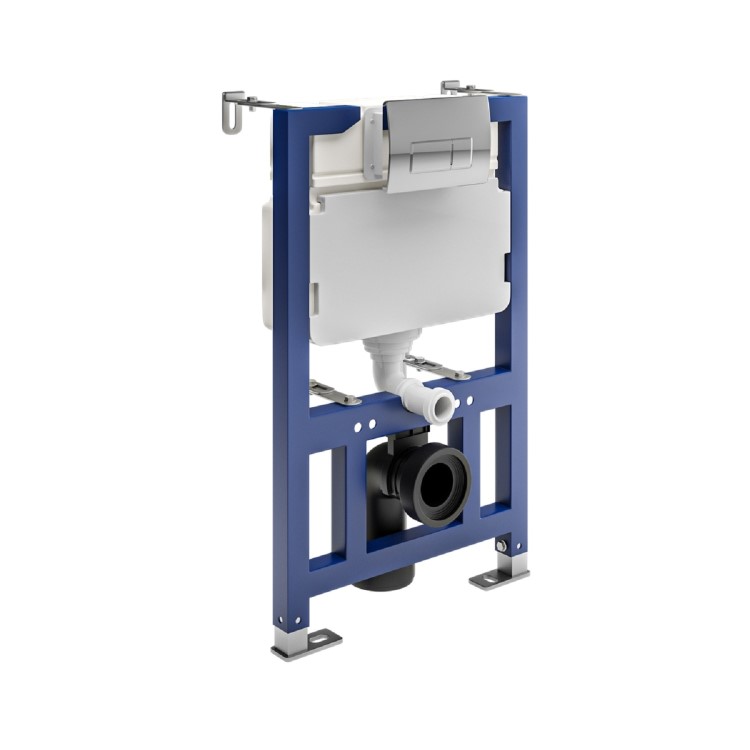 White Wall Hung Toilet with Soft Close Seat, Chrome Pneumatic Flush Plate, 820mm Frame & Cistern - Roma