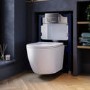 Wall Hung Rimless Toilet with Soft Close Seat, Chrome Pneumatic Flush Plate, 820mm Frame & Cistern – Roma