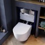 Wall Hung Rimless Toilet with Soft Close Seat, Chrome Pneumatic Flush Plate, 820mm Frame & Cistern – Roma