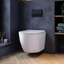 Wall Hung Rimless Toilet with Soft Close Seat, Black Pneumatic Flush Plate, 820mm Frame & Cistern – Roma