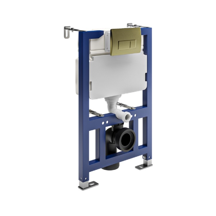 820mm Wall Hung Toilet Frame & Brass Pnuematic Dual Flush Plate with Concealed Cistern - Elira