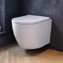 Wall Hung Rimless Toilet with Soft Close Seat, Brushed Brass Pneumatic Flush Plate, 820mm Frame & Cistern – Roma