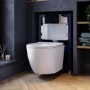 Wall Hung Rimless Toilet with Soft Close Seat, Black Glass Sensor Flush Plate, 820mm Frame & Cistern – Roma