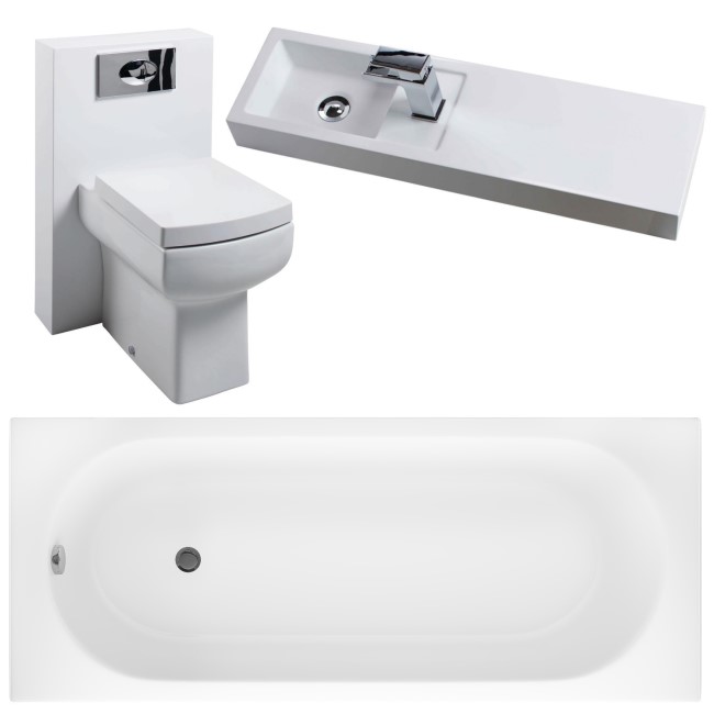 White Toilet Unit Bathroom Suite with Bath and Wall Hung Basin