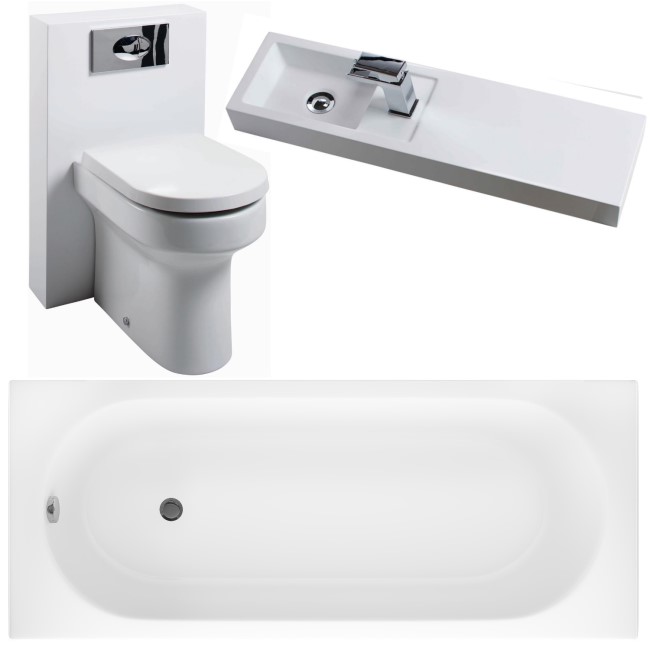 Sebring White Toilet Unit Bathroom Suite with Bath and Wall Hung Basin