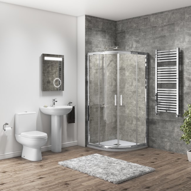 800 x 800mm Shower Enclosure Bathroom Suite with Curved Toilet & Basin