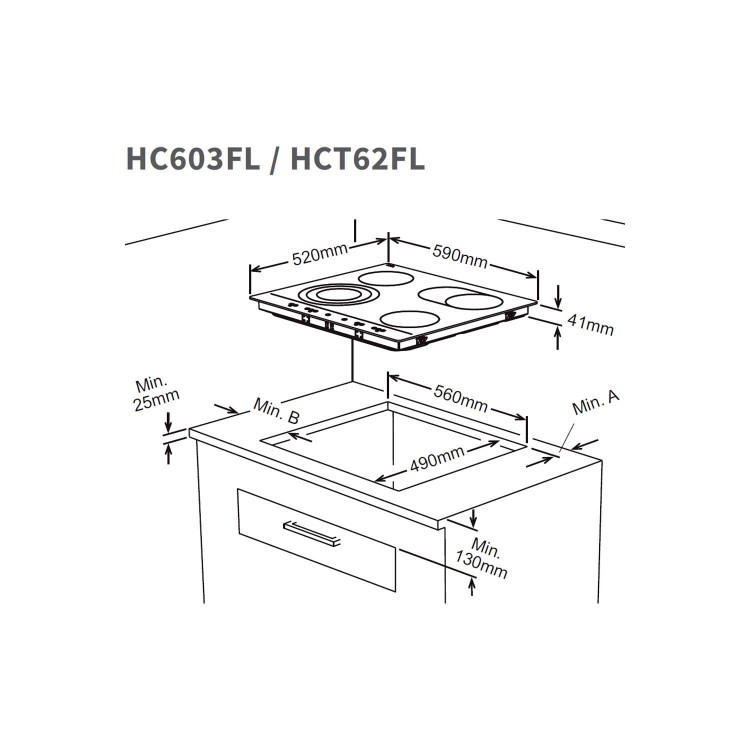 NordMende HC604FL 60cm 4 Zone Frameless Ceramic Hob With Side Rotary Controls - Black