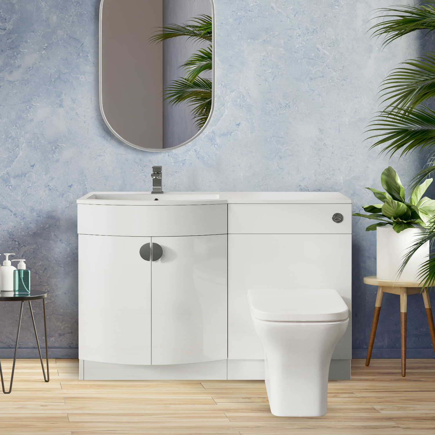 1100mm White Toilet and Sink Unit Left Hand - Elm