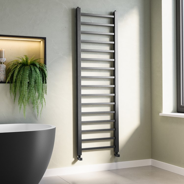 Gunmetal Grey Towel Radiator 1600 x 500mm with Pipe Kit and Straight Valves - Sonoran