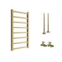 Brass Towel Radiator 800 x 500mm with Pipe Kit and Straight Valves - Sonoran