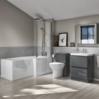 Left Hand L-Shaped Bath Dark Grey Combi & Portland Back to Wall Pan