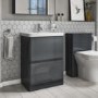 Left Hand L-Shaped Bath Dark Grey Combi & Portland Back to Wall Pan