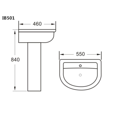 Round Pedestal Sink - 1 Tap Hole