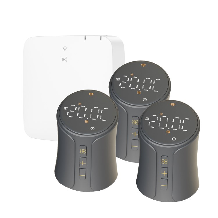 electriQ Smart TRV Valves (3 Pairs) with Zigbee Hub - Anthracite