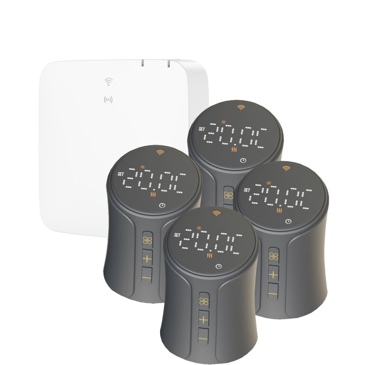 electriQ Smart TRV Valves (4 Pairs) with Zigbee Hub - Anthracite
