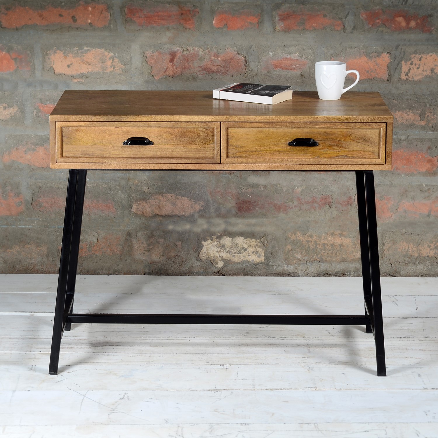 Solid Wood Console Table with Industrial Black Metal Legs ...