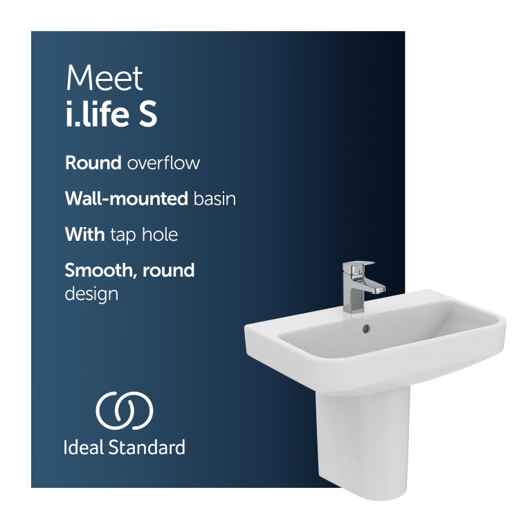 Ideal Standard i.Life S Compact 1 Tap Hole Semi Pedestal Basin 600mm