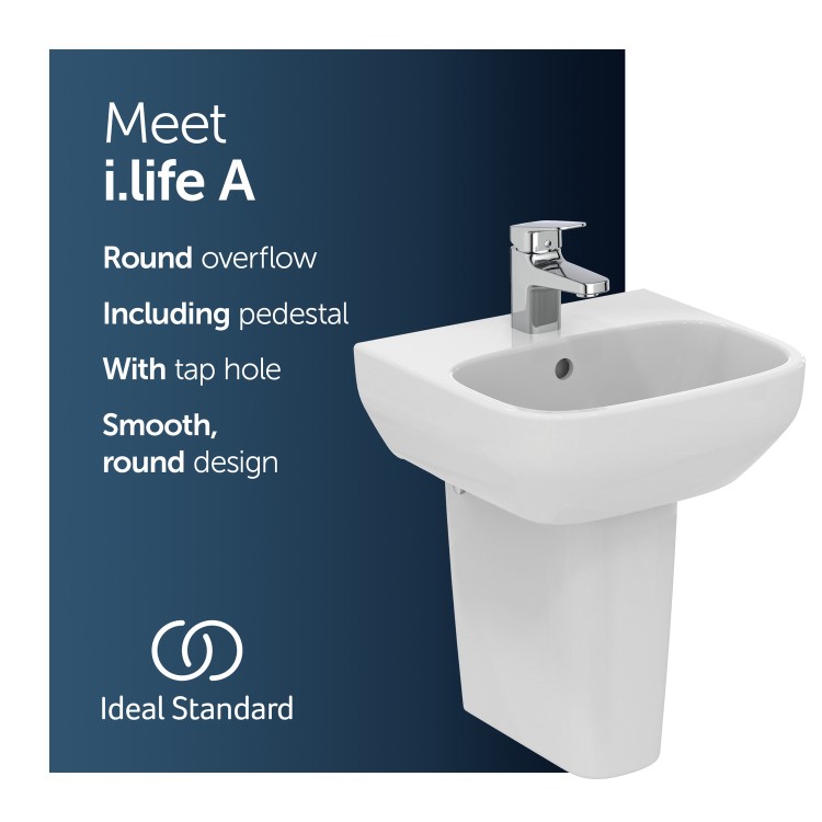 Ideal Standard i.Life A 1 Tap Hole Semi Pedestal Basin 400mm