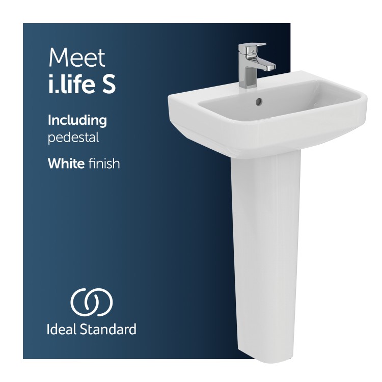 Ideal Standard i.Life S Compact 1 Tap Hole Full Pedestal Basin 500mm