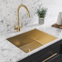 BUN/TAMBRS530/85555 Single Bowl Brushed Brass Stainless Steel Undermount Kitchen Sink & Brass Kitchen Mixer Tap - Enza Tamara