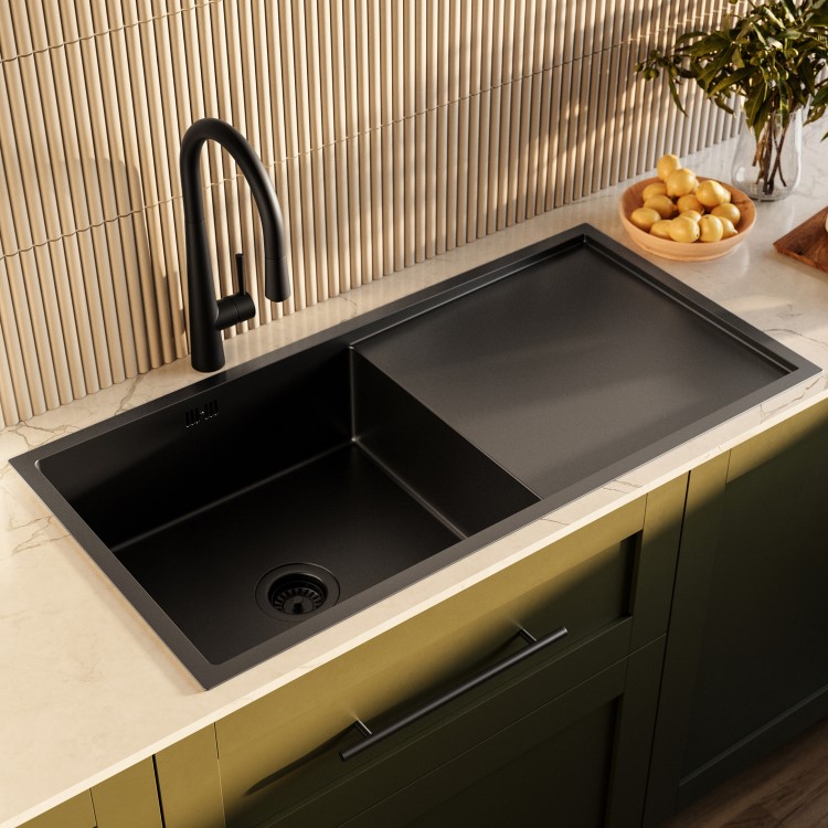 Tamara Black with Drainer and Olney Matt Black Pull Out Tap