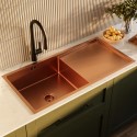BUN/TAMISCOP/96396 1 Bowl Copper Stainless Steel Inset Kitchen Sink with Black Pull Out Mixer Tap Set - Enza