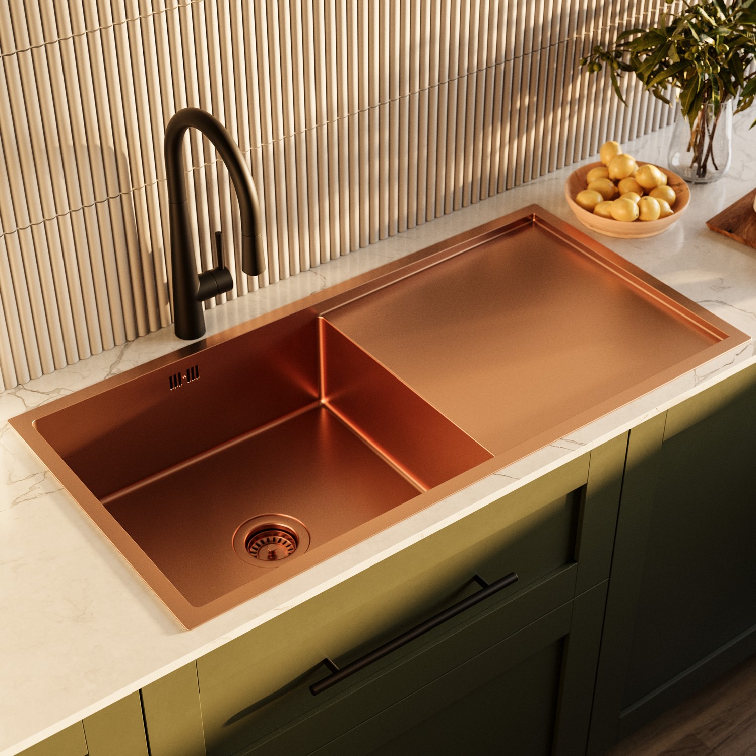 Single Bowl Copper Stainless Steel Inset Kitchen Sink Pull Out Mixer Tap Set