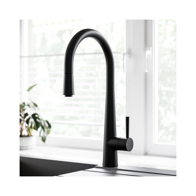 Tamara Copper with Drainer and Olney Matt Black Pull Out Tap