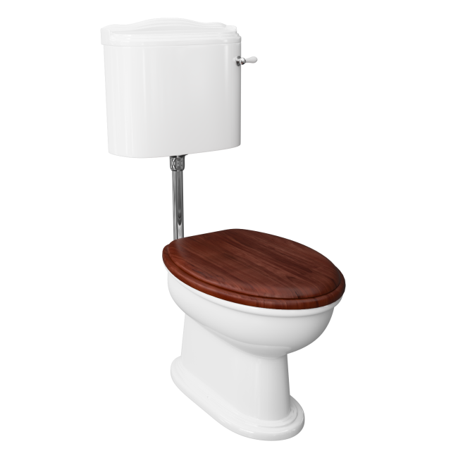 Traditional Low Level Toilet with Mahogany Toilet Seat