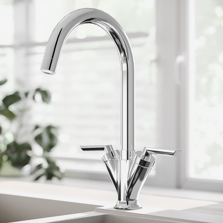 Chrome Dual Lever Monobloc Kitchen Mixer Tap - Essence Hector